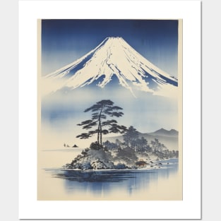 Blue Indigo Japanese Landscape Posters and Art